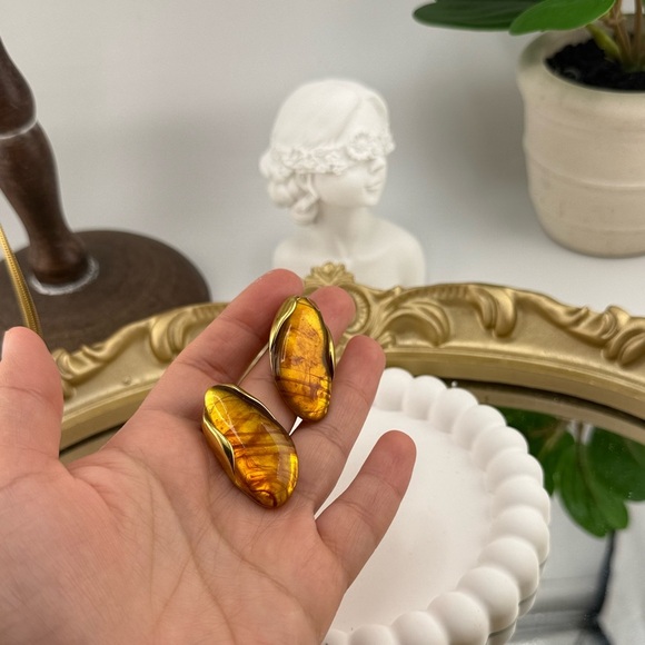 Anthropologie Vintage Amber Resin & Stainless Steel Earrings - Picture 6 of 7